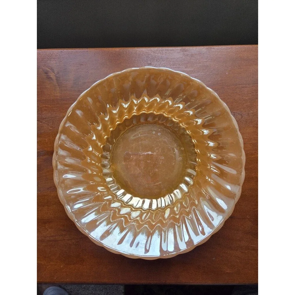 Fire King Vintage Peach Lusterware Dessert Bowl Scalloped Edge, Iridescent